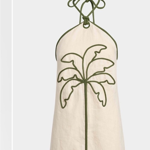 Farm Rio Sand Coconut Mini Halter Dress with Green Palm Design - Picture 5 of 10